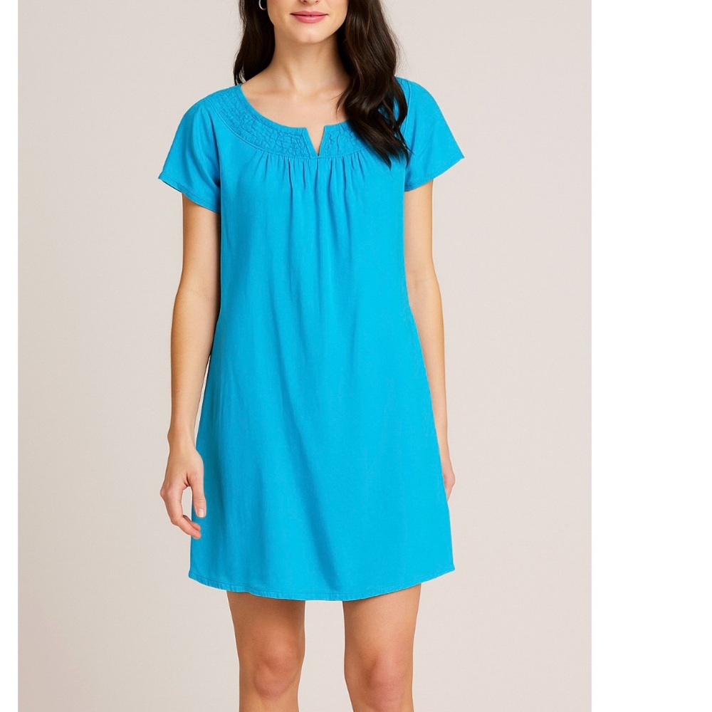 Lilly Pulitzer Teal Blue Geometric‎ Embroidery Short Sleeve Silk Dress MEDIUM